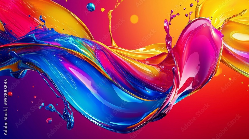 Poster abstract image of colorful liquid paint splashing and mixing, creating a vibrant and dynamic composi