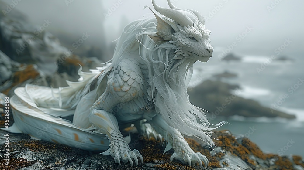 Canvas Prints White Dragon overlooking the Coast