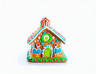 Festive Gingerbread House Colorful Christmas Decoration Isolated on White Background