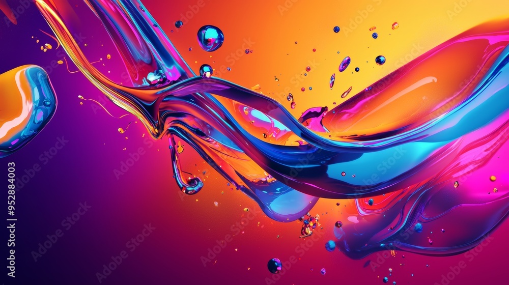 Poster neon liquid swirls in vibrant colors, creating bubbles in a mesmerizing display. perfect for a burst