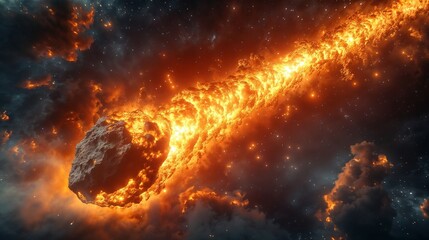 Obraz premium Fiery Meteor Streaking Through the Night Sky with Brilliant Flames