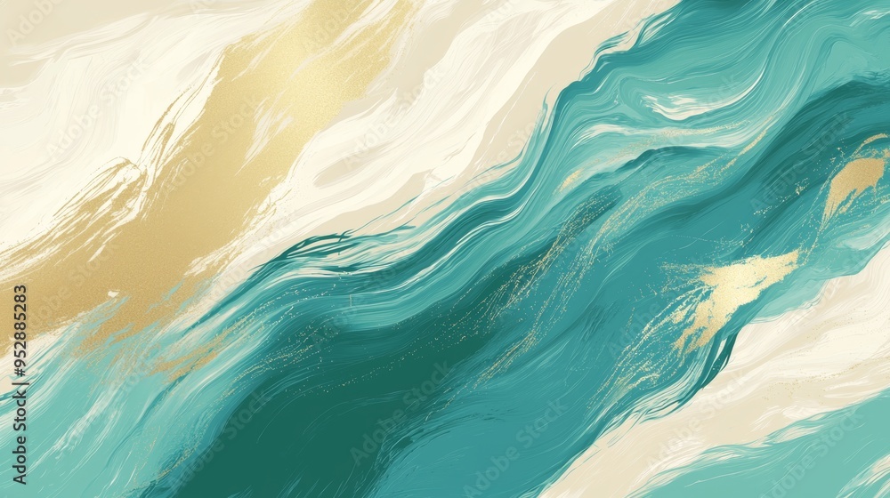 Poster Abstract marble texture with gold wave pattern. Luxury liquid marble background with abstract painting in alcohol ink technique