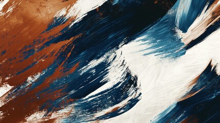 Abstract painting texture background featuring blue, white and copper brush strokes. Perfect for a modern art project or as an abstract background