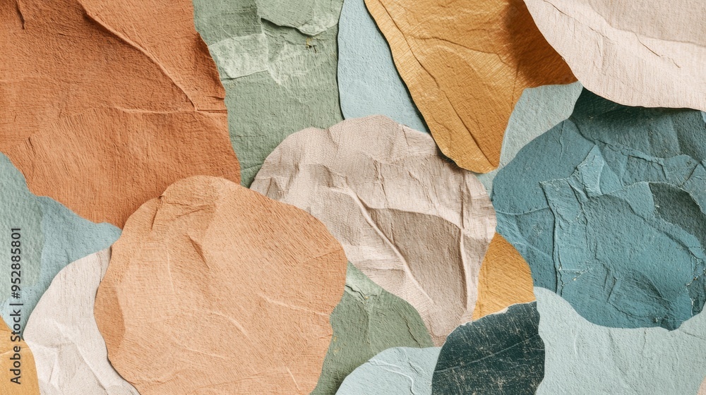 Poster abstract paper background in earth tone colors, creating a textured and layered effect with overlapp