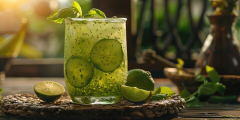 Timun Serut also known as Le Boh Timon Traditional Indonesian beverage made with cucumber lime and sweet basil seeds a popular choice during Ramadan