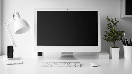 Fototapeta premium Desktop computer isolated on a withe stock photo, white background Black And White, Black Color, Blank, Business, Communication