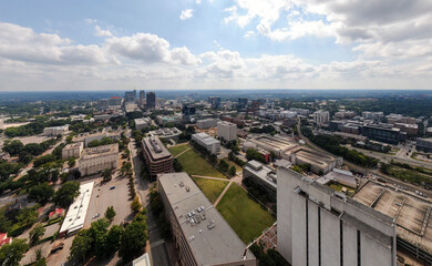 Daytime Drone Images of Downtown Raleigh North Carolina Featuring The NC Legislative Building, The Archdale Building, and the NC Museum of Natural Sciences. Cityscape, Travel, Tourism, Archtecture