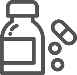 Pill bottle line icon. Drug medication symbol