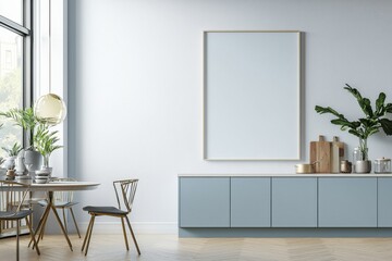 Poster Mockup in Kitchen Interior with White Wall created with Generative AI