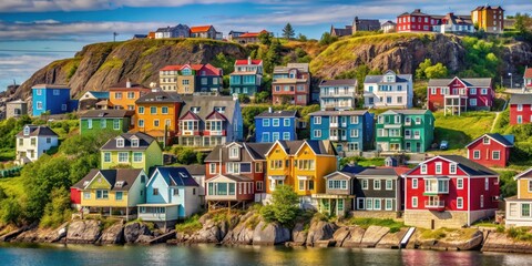 Scenic view of colorful houses on St. John's, Newfoundland , Newfoundland, Canada, architecture,...