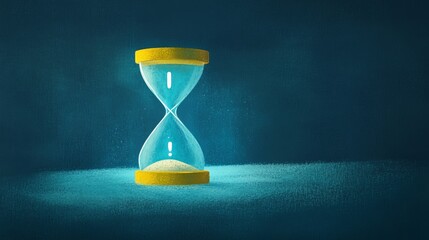 Le temps est compté - Illustration minimaliste d'un sablier éclairé de manière douce, symbolisant le passage du temps. Le fond sombre accentue l'effet lumineux du sablier, laissant un espace texte