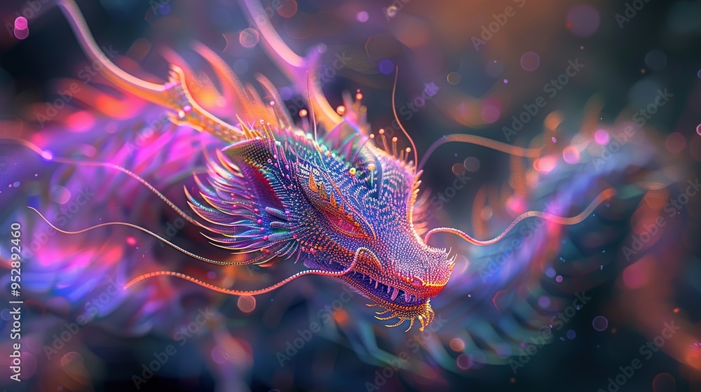 Sticker Vibrant Dragon in Abstract Space