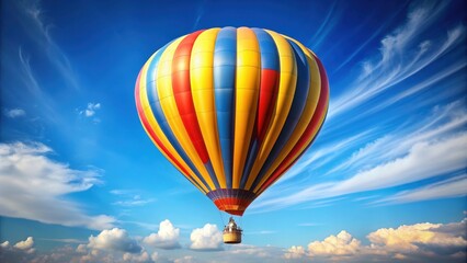 Fototapeta premium Colorful hot air balloon in yellow, blue, and red stripes for adventure, travel, and flight themes, hot air balloon, colorful