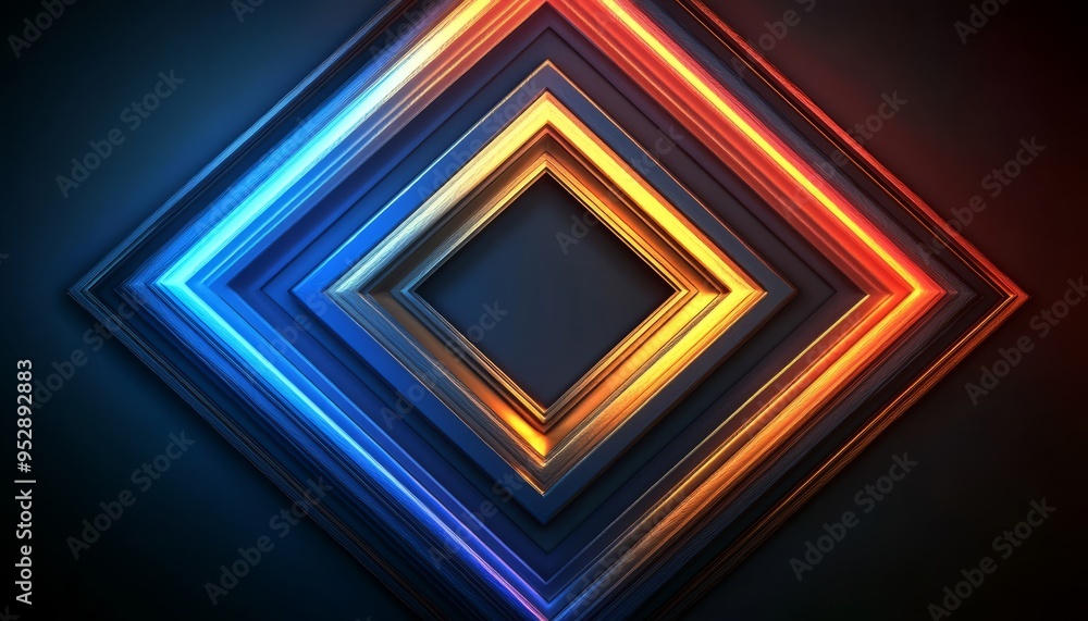 Poster Abstract Geometric Shapes with Glowing Blue and Orange Lines