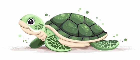 Charming, green cartoon turtle with a patterned shell, depicted in a simple, flat vector style.