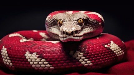 Obraz premium Chinese New 2025 year of the snake poster print. Christmas poster with a white snake on a red background. Snake in a Santa Claus hat. Christmas and New Year photo, poster, print.