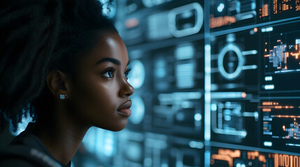 Black Woman IT Specialist Confronts AI Cybersecurity Threats with Precision