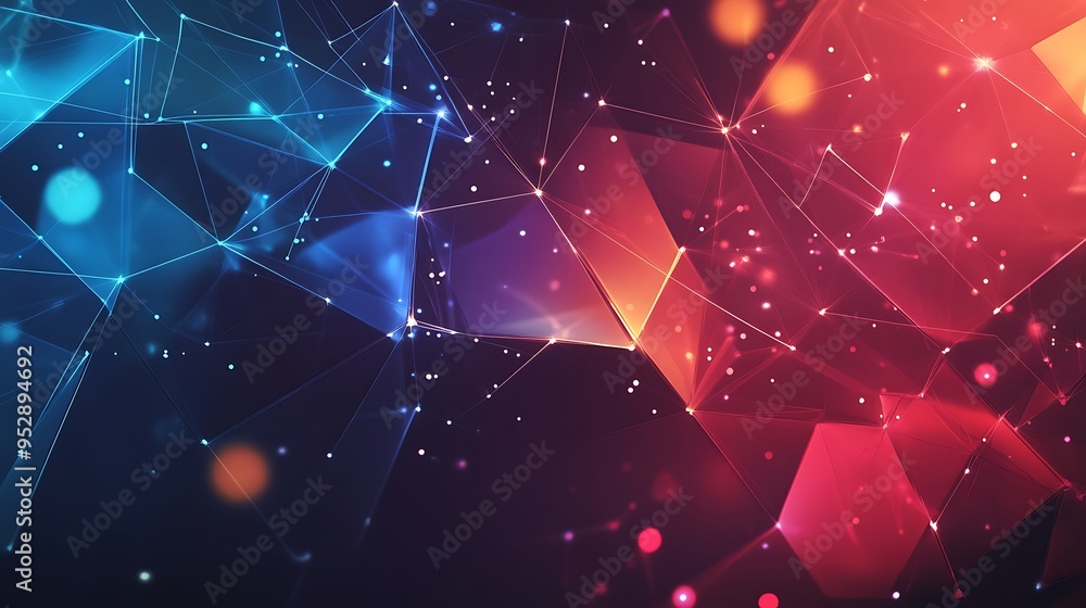 Aufkleber abstract red and blue geometric pattern with glowing lines and dots