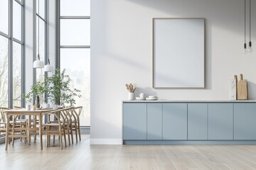 Poster Mockup in Kitchen Interior with White Wall created with Generative AI