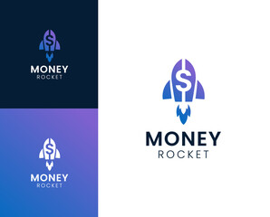 Money rocket logo. Launch rocket with dollar logo design illustration.