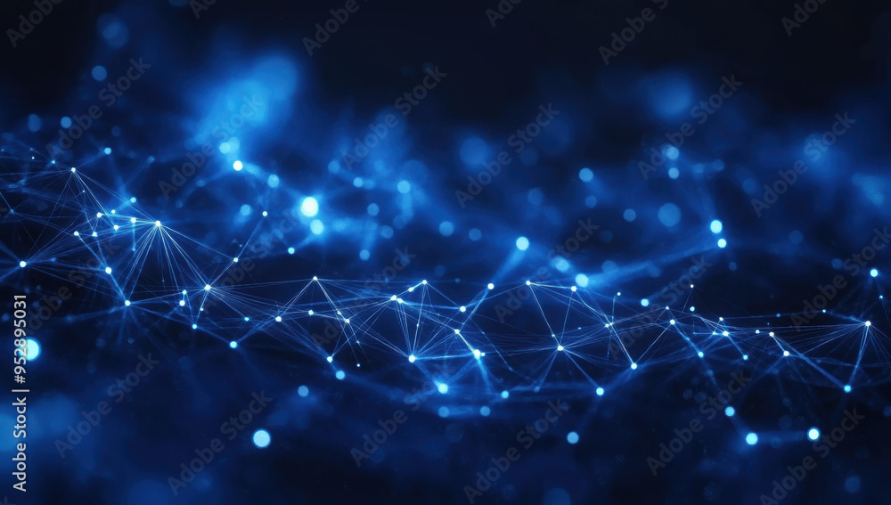 Poster abstract wave with moving dots and lines. flow of particles. cyber technology illustration. 3d rende