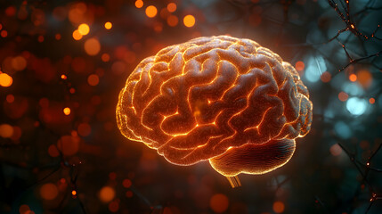 Creative AI brain concept with a vibrant background, advanced technology in focus,