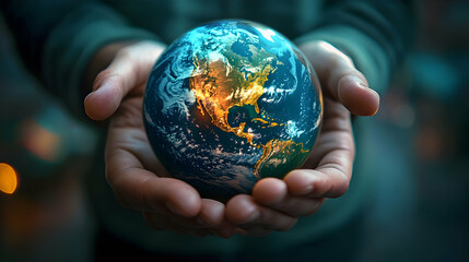 Fototapeta premium Digital Representation of Hand Holding Earth Globe: Globalization Concept.