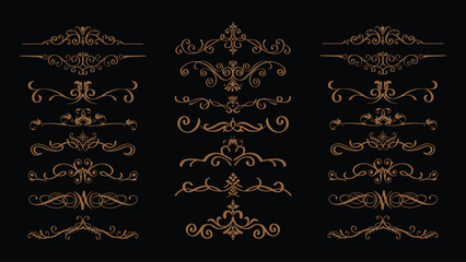 Ornate vintage frames and scroll elements. Set of text delimiters. Decorative vintage frames and borders set. Vector design. flower ornament