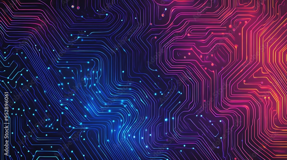 Poster abstract digital circuit board with glowing lines and dots