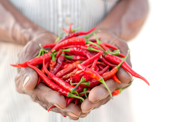 Man's Hand Holding Fresh Red Chili Pepper (Cabai) | Vibrant and Spicy Ingredient for Flavorful Cooking