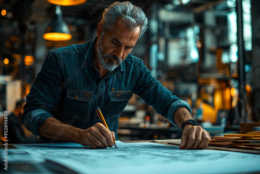 Poster an engineer designing a cutting-edge bridge, calculating precise measurements and structural integri