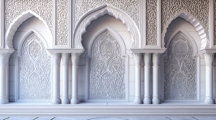 Fototapeta premium Ornate White Archway with Intricate Carvings and Pillars