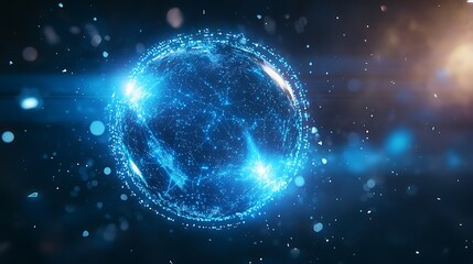 Obraz premium A Glowing Blue Sphere of Light with a Network of Points and Lines