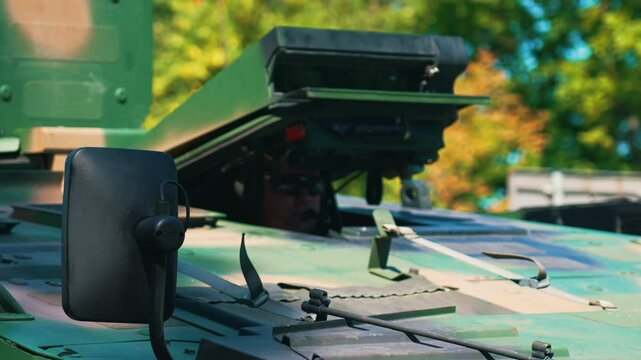 closeup view of a military tank BWP BORSUK, polish armed forces concept. High quality 4k footage