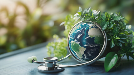 Save the World: Global Healthcare and Green Earth Day Concept.