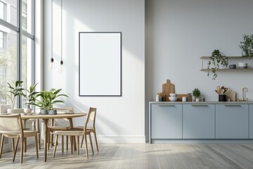 Poster Mockup in Kitchen Interior with White Wall created with Generative AI