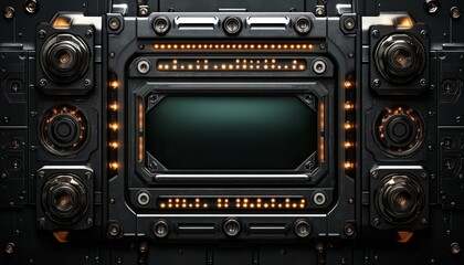 Futuristic Technology Interface with Black Panel and Orange Lights