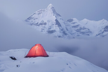 Small Red Camping Tent on Mount Everest | Adventurous Camping in Extreme High-Altitude Conditions