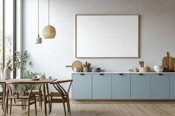 Poster Mockup in Kitchen Interior with White Wall created with Generative AI