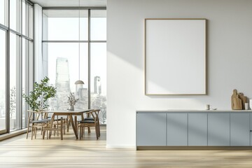 Poster Mockup in Kitchen Interior with White Wall created with Generative AI