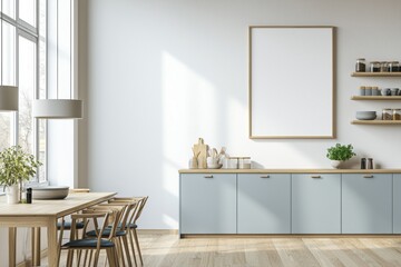 Poster Mockup in Kitchen Interior with White Wall created with Generative AI