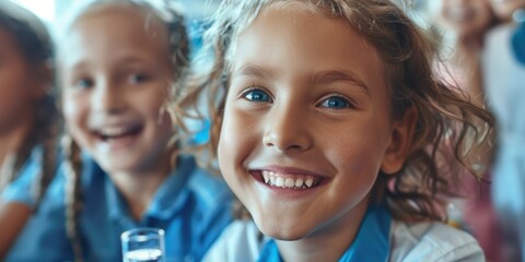 Students in a science club excited about learning and conducting experiments, showcasing enthusiasm for knowledge and innovation in a laboratory setting
