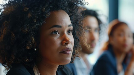 Business training session with a diverse group of professionals. A female marketing leader presents during a workshop for colleagues at a corporate meeting