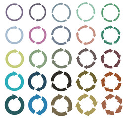 Arrow pictogram refresh reload rotation loop sign set. Simple color web icon on white background.