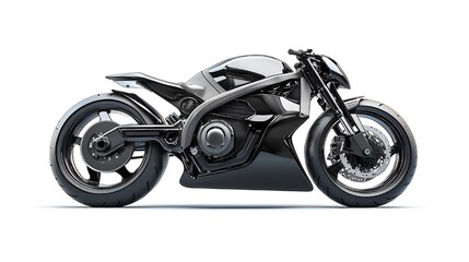 Fototapeta premium A powerful motorcycle in a static pose on a white background, emphasizing its sporty design and sleek features. The bike is shown in a side view, highlighting its details.