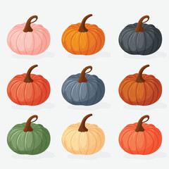 Set of pumpkins in different colors flat design