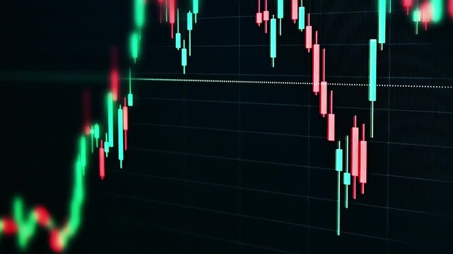 Trading graph timelapse footage close-up on a black background with red and green beads