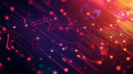 Abstract Circuit Board with Red and Orange Glow