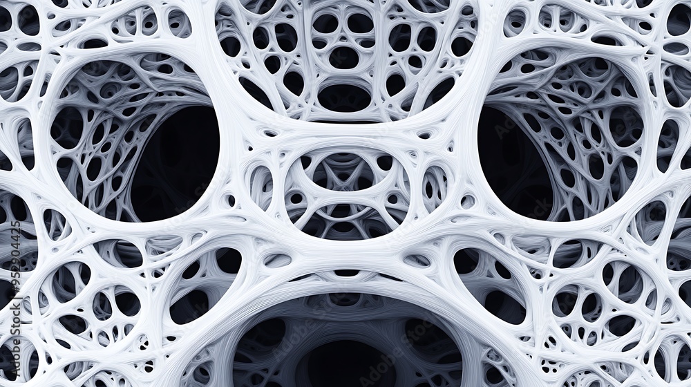 Poster abstract white network with interconnected loops and hollows