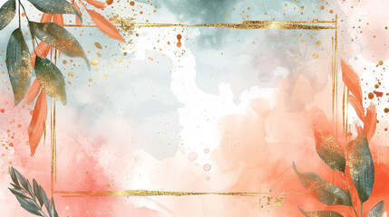 Abstract watercolor frame background vector. Modern art with gold foil
